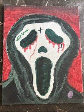 Hand painted Scream Mask Canvas Art in Red, Black, White
